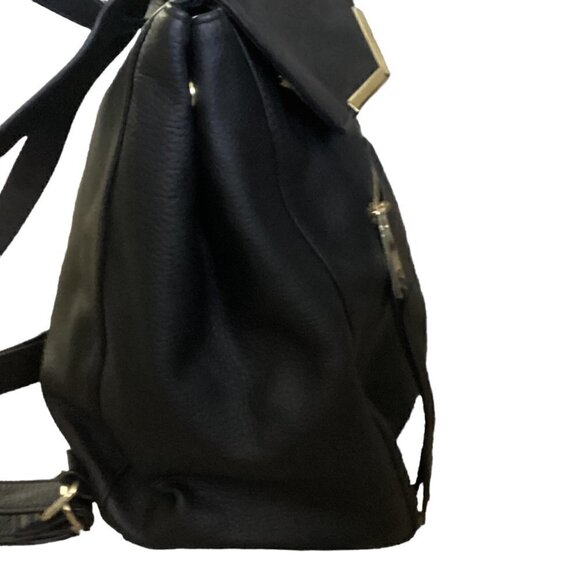 Black Backpack Purse Pebbled Vegan PU Faux Leather Lightweight Gold Accents 154A - Picture 5 of 10